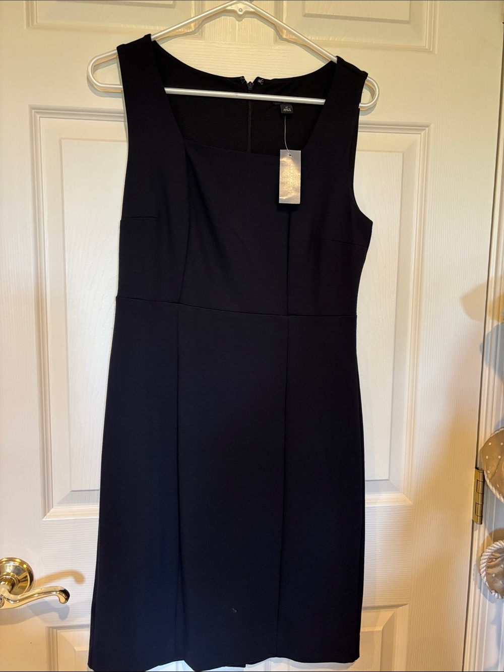 Ann Taylor Black Square-Neck Midi Sheath Dress